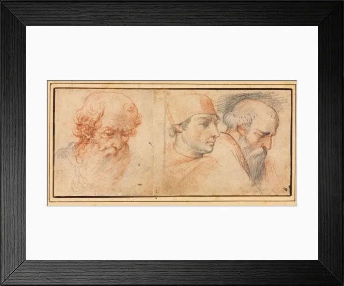 Framed Print : Three Head Studies, 1600s. Creator: Unknown Framed Print : Three Head Studies, 1600s. Creator: Unknown