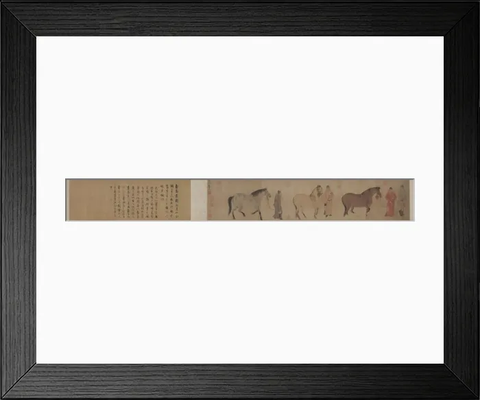 Framed Print : Three Horses and Four Grooms, c. 1320s. Creator: Ren Renfa (Chinese, 1254-1328) Framed Print : Three Horses and Four Grooms, c. 1320s. Creator: Ren Renfa (Chinese, 1254-1328)