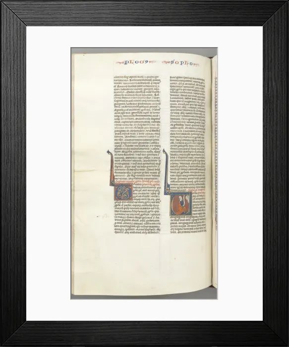 Framed Print : Fol. 362v, Zephaniah, historiated initial V, Zephaniah kneeling with a scroll, bust of God Framed Print : Fol. 362v, Zephaniah, historiated initial V, Zephaniah kneeling with a scroll, bust of God