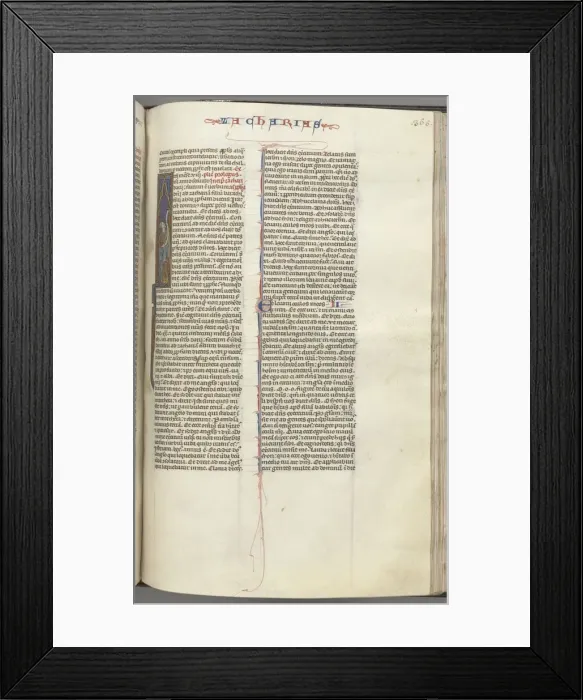 Framed Print : Fol. 365r, Zachariah, historiated initial I, Zachariah standing with a scroll, c. 1275-1300 Framed Print : Fol. 365r, Zachariah, historiated initial I, Zachariah standing with a scroll, c. 1275-1300