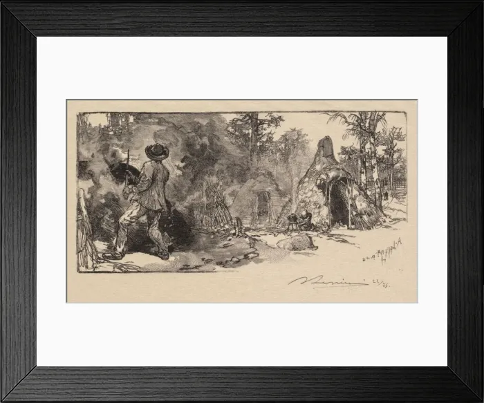 Framed Print : Fontainebleau Forest: Coalmen (La Foret de Fontainebleau: Les Charbonniers), 1890 Framed Print : Fontainebleau Forest: Coalmen (La Foret de Fontainebleau: Les Charbonniers), 1890