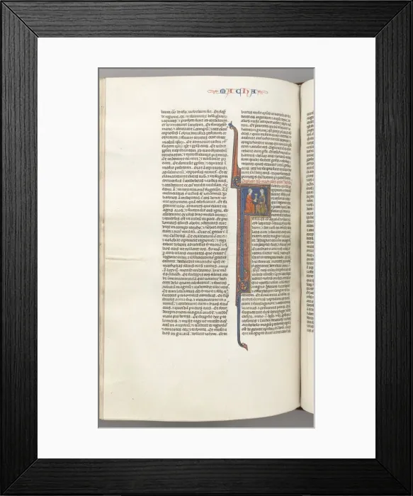 Framed Print : Fol. 382v, Maccabees II, historiated initial F, a golden chalice presented to a Jew, c Framed Print : Fol. 382v, Maccabees II, historiated initial F, a golden chalice presented to a Jew, c