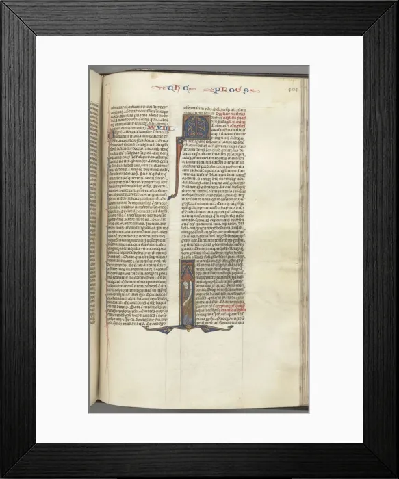 Framed Print : Fol. 404r, Mark, historiated initial I, Mark standing with a scroll, c. 1275-1300 Framed Print : Fol. 404r, Mark, historiated initial I, Mark standing with a scroll, c. 1275-1300