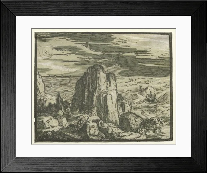 Framed Print : From a set of 4 Landscapes: Cliffon the seashore. Creator: Hendrick Goltzius (Dutch, 1558-1617) Framed Print : From a set of 4 Landscapes: Cliffon the seashore. Creator: Hendrick Goltzius (Dutch, 1558-1617)