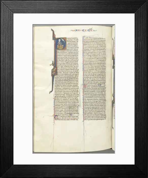 Framed Print : Fol. 458v, Titus, historiated initial P, Paul seated with a sword, c. 1275-1300. Creator: Unknown Framed Print : Fol. 458v, Titus, historiated initial P, Paul seated with a sword, c. 1275-1300. Creator: Unknown