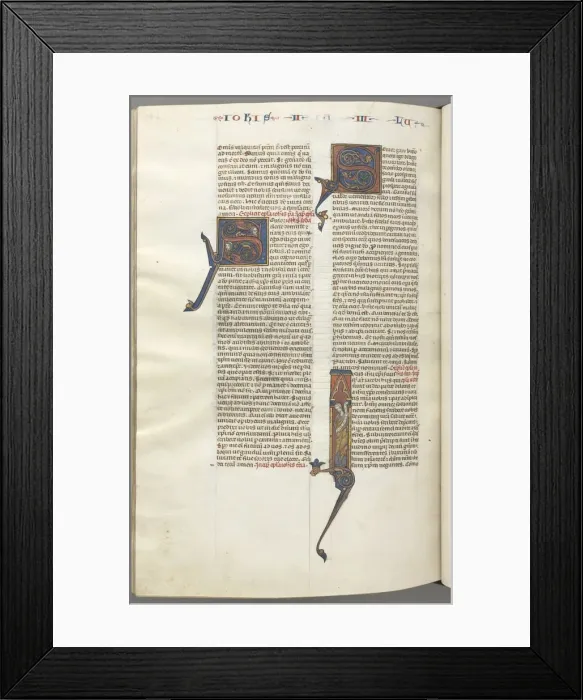 Framed Print : Fol. 481v, Jude, historiated initial I, Jude standing with a scroll, c. 1275-1300 Framed Print : Fol. 481v, Jude, historiated initial I, Jude standing with a scroll, c. 1275-1300
