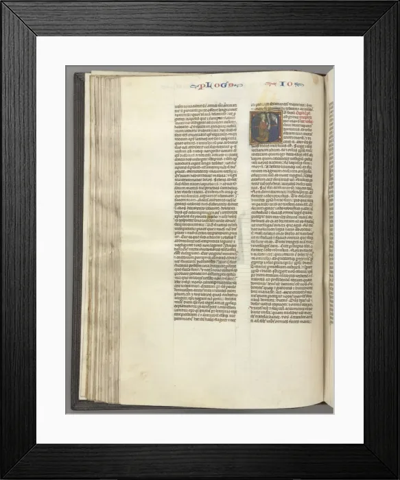 Framed Print : Fol. 76v, Joshua, historiated initial E, Joshua with a scroll kneeling before God, c Framed Print : Fol. 76v, Joshua, historiated initial E, Joshua with a scroll kneeling before God, c