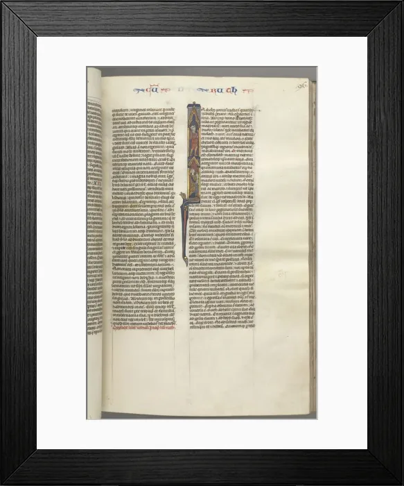 Framed Print : Fol. 96r, Ruth, Historiated Initial I with Elimilech and Naomi. c. 1275-1300. Creator: Unknown Framed Print : Fol. 96r, Ruth, Historiated Initial I with Elimilech and Naomi. c. 1275-1300. Creator: Unknown