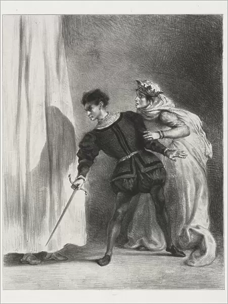 Hamlet: The Murder of Polonius, 1834. Creator: Eugene Delacroix (French, 1798-1863)