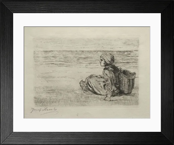 Framed Print : Girl with basket seated on the shore. Creator: Jozef Israels (Dutch, 1824-1911) Framed Print : Girl with basket seated on the shore. Creator: Jozef Israels (Dutch, 1824-1911)