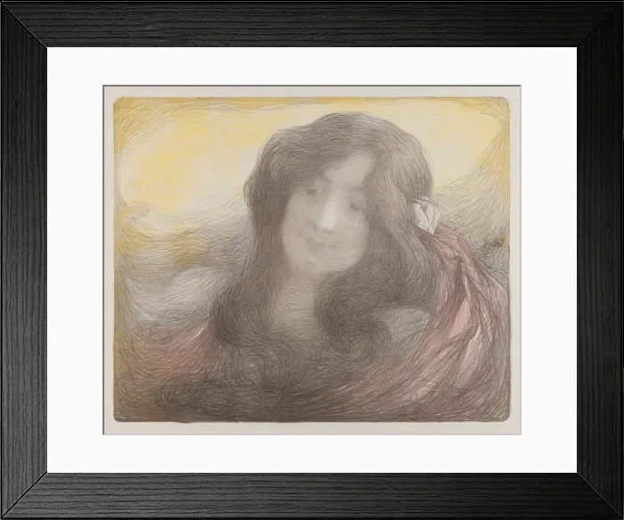 Framed Print : Girl with Long Hair, c. 1898. Creator: Edmond Francois Aman-Jean (French, 1858-1936)