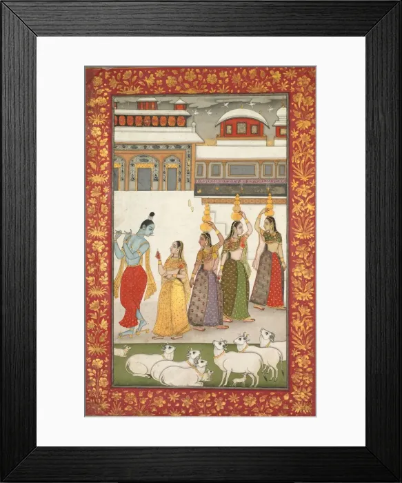 Framed Print : Gujari Ragini (Krishna with Gopis Playing the Flute), from a Ragamala Series Framed Print : Gujari Ragini (Krishna with Gopis Playing the Flute), from a Ragamala Series