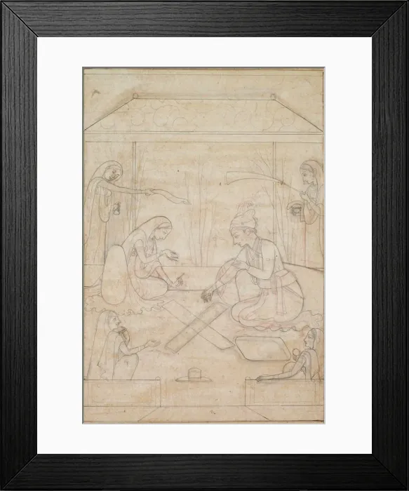 Framed Print : Couple Playing Chaupar on a Terrace, c. 1790-1800. Creator: Unknown Framed Print : Couple Playing Chaupar on a Terrace, c. 1790-1800. Creator: Unknown