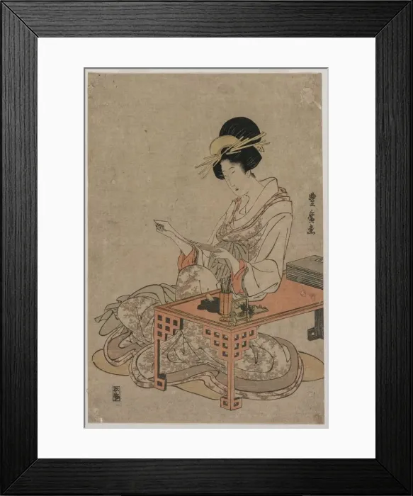 Framed Print : Courtesan Seated at a Writing Table, c. late 1790s. Creator: Utagawa Toyohiro (Japanese Framed Print : Courtesan Seated at a Writing Table, c. late 1790s. Creator: Utagawa Toyohiro (Japanese