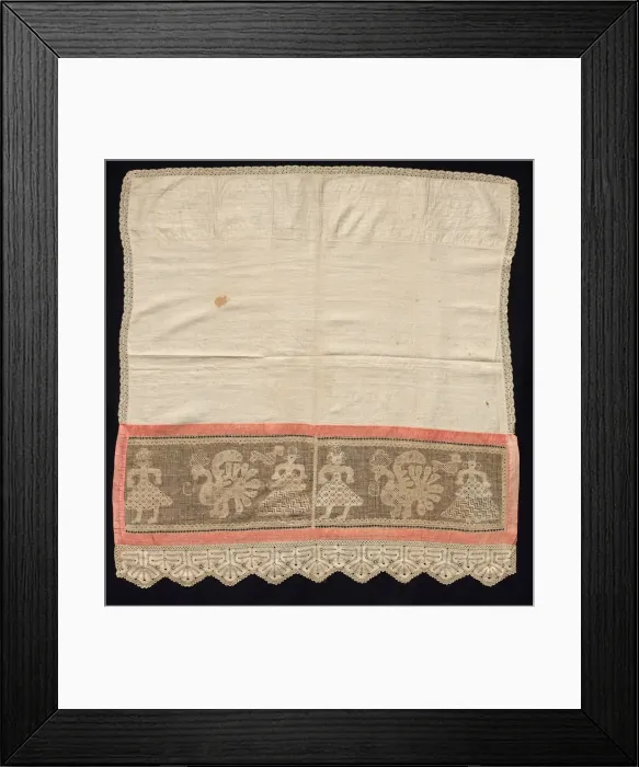 Framed Print : Cloth with Border of Female Figures and Peacocks, 18th-19th century. Creator: Unknown Framed Print : Cloth with Border of Female Figures and Peacocks, 18th-19th century. Creator: Unknown