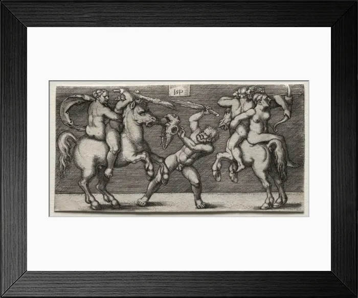Framed Print : Combat of Three Men, 1546-1547. Creator: Hans Sebald Beham (German, 1500-1550)
