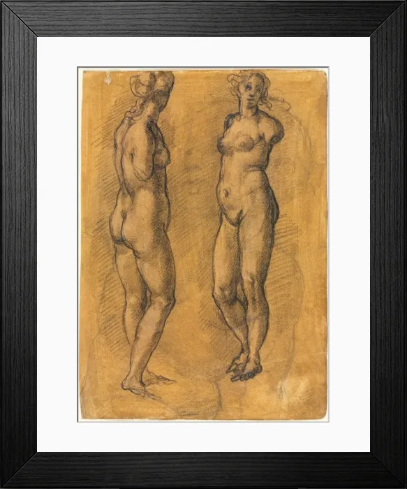 Framed Print : Copy of an Antique Statue of a Standing Woman (two views), over a Sketch of a Putto, 1570s Framed Print : Copy of an Antique Statue of a Standing Woman (two views), over a Sketch of a Putto, 1570s