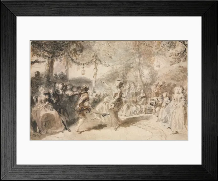 Framed Print : Costumed Dancers Performing in a Garden Tavern, 1756. Creator: Augustin de Saint-Aubin (French Framed Print : Costumed Dancers Performing in a Garden Tavern, 1756. Creator: Augustin de Saint-Aubin (French