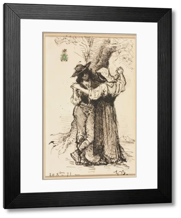 Framed Print : Couple Courting by a Tree, 1871. Creator: Leon Bonnat (French, 1833-1922) Framed Print : Couple Courting by a Tree, 1871. Creator: Leon Bonnat (French, 1833-1922)