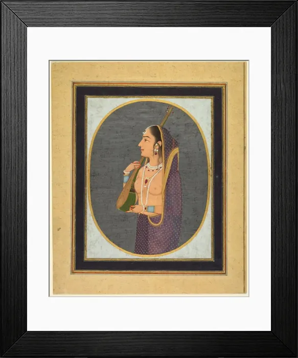 Framed Print : Court lady singing and playing the vina, c. 1760. Creator: Muhammad Rizavi Hindi (Indian Framed Print : Court lady singing and playing the vina, c. 1760. Creator: Muhammad Rizavi Hindi (Indian