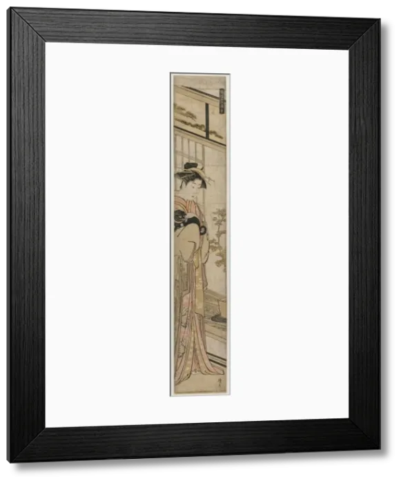 Framed Print : Courtesan Holding a Dog (from the series Popular Presentations), 1783. Creator: Torii Kiyonaga Framed Print : Courtesan Holding a Dog (from the series Popular Presentations), 1783. Creator: Torii Kiyonaga