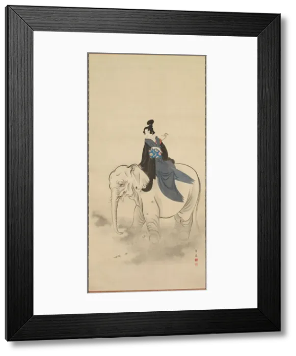 Framed Print : Courtesan Riding an Elephant (Parody of the Bodhisattva Fugen), 19th century. Creator Framed Print : Courtesan Riding an Elephant (Parody of the Bodhisattva Fugen), 19th century. Creator