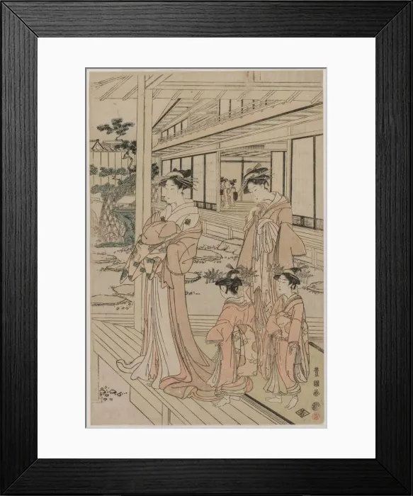 Framed Print : Courtesan Standing on a Veranda, early 1790s. Creator: Utagawa Toyokuni (Japanese, 1769-1825) Framed Print : Courtesan Standing on a Veranda, early 1790s. Creator: Utagawa Toyokuni (Japanese, 1769-1825)