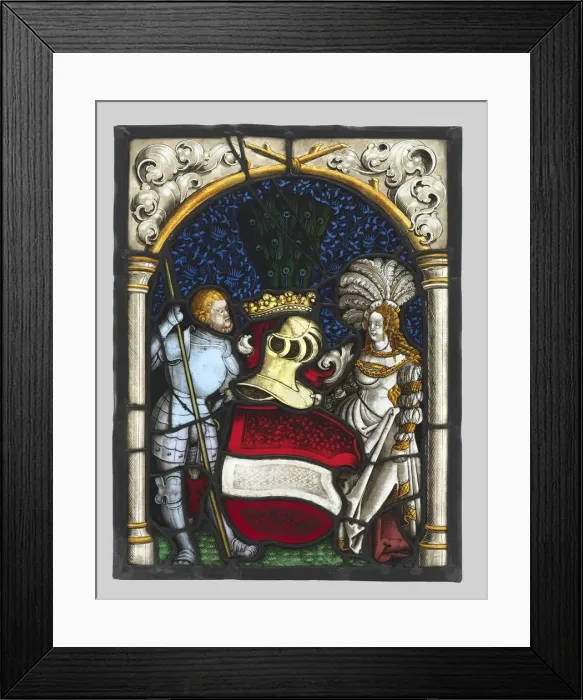 Framed Print : Heraldic Panel Depicting a Knight and a Lady with the Arms of the Archduchy of Austria, c Framed Print : Heraldic Panel Depicting a Knight and a Lady with the Arms of the Archduchy of Austria, c