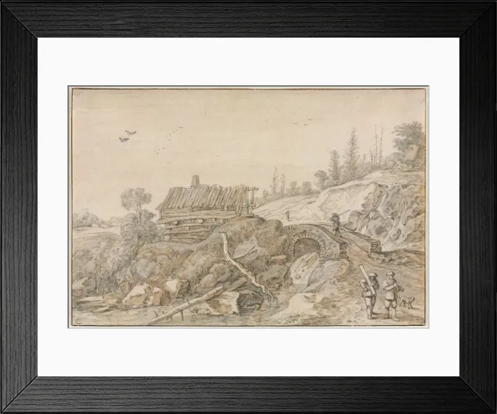 Framed Print : Hilly Landscape with Hut Beside a Stream, 1627. Creator: van de Velde Esaias (Dutch, 1587-1630) Framed Print : Hilly Landscape with Hut Beside a Stream, 1627. Creator: van de Velde Esaias (Dutch, 1587-1630)