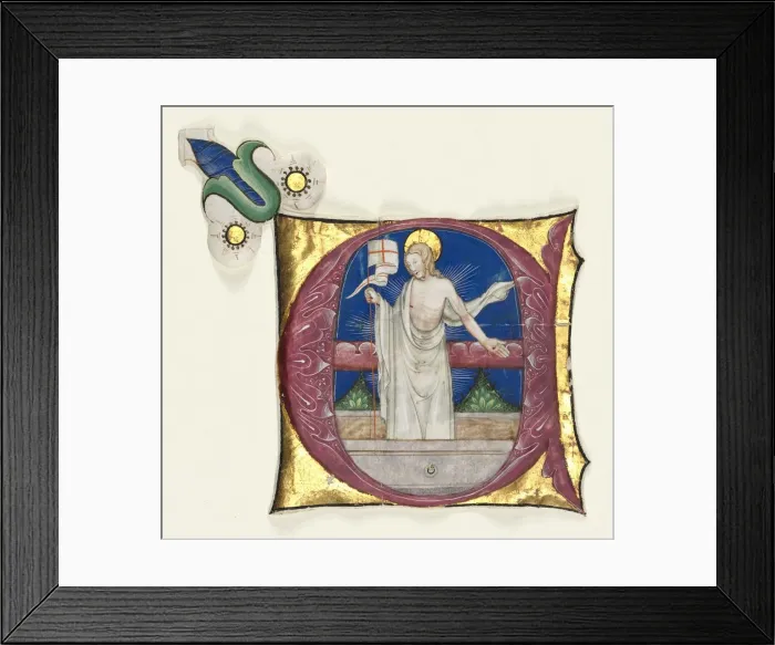 Framed Print : Historiated Initial (E) Excised from an Antiphonary: Risen Christ in the Tomb, c. 1420-1450 Framed Print : Historiated Initial (E) Excised from an Antiphonary: Risen Christ in the Tomb, c. 1420-1450
