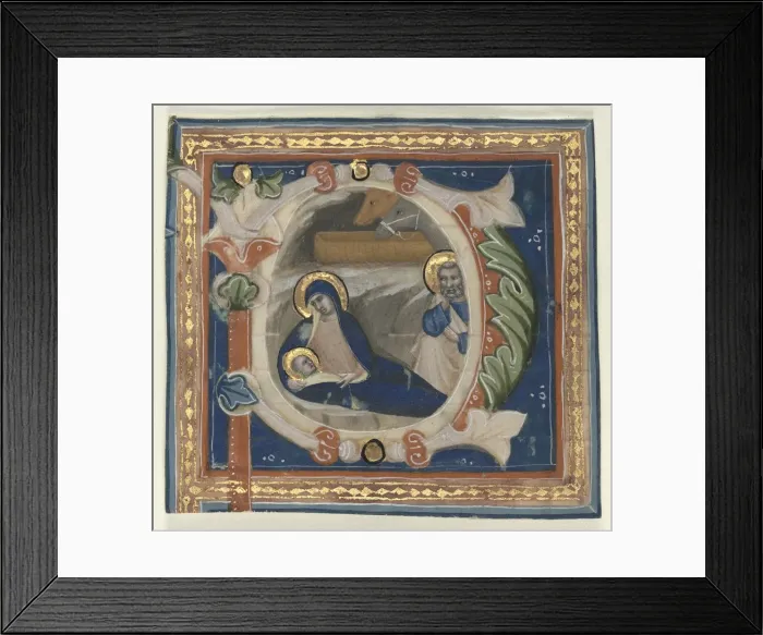 Framed Print : Historiated Initial (P) Excised from a Gradual: The Nativity, c. 1350-1375. Creator Framed Print : Historiated Initial (P) Excised from a Gradual: The Nativity, c. 1350-1375. Creator