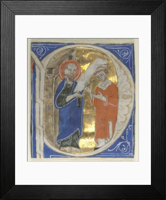 Framed Print : Historiated Initial Excised from a Bible: St. Paul and a Cleric, 1200s. Creator: Unknown Framed Print : Historiated Initial Excised from a Bible: St. Paul and a Cleric, 1200s. Creator: Unknown