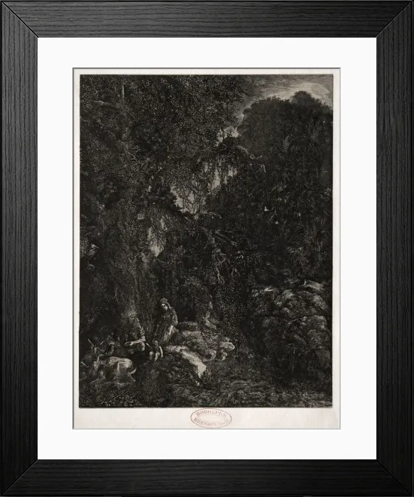 Framed Print : Holy Family with Deer, 1871. Creator: Rodolphe Bresdin (French, 1822-1885) Framed Print : Holy Family with Deer, 1871. Creator: Rodolphe Bresdin (French, 1822-1885)