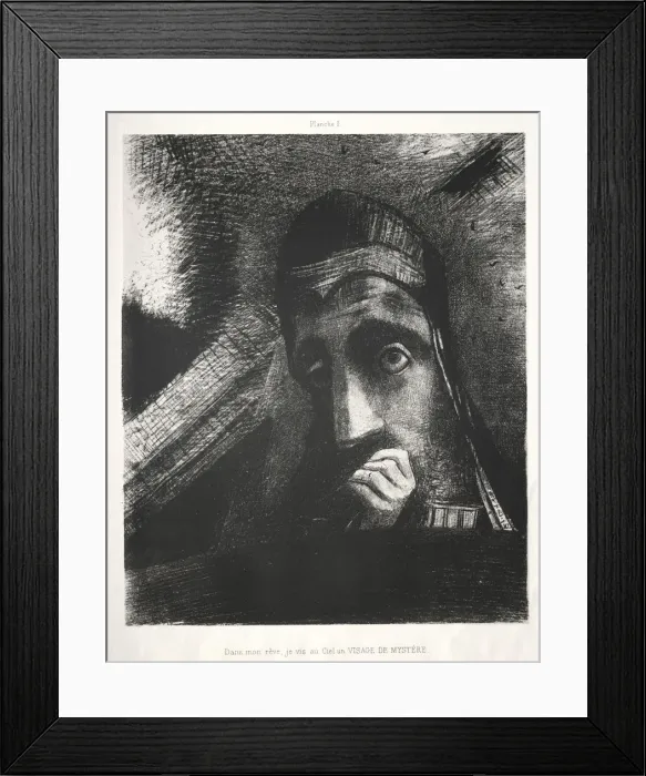 Framed Print : Homage to Goya: In My Dream I Saw in the Sky a Face of Mystery, 1885. Creator: Odilon Redon Framed Print : Homage to Goya: In My Dream I Saw in the Sky a Face of Mystery, 1885. Creator: Odilon Redon