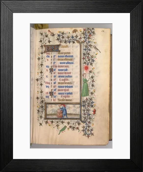 Framed Print : Hours of Charles the Noble, King of Navarre (1361-1425): fol. 8r, August, c. 1405 Framed Print : Hours of Charles the Noble, King of Navarre (1361-1425): fol. 8r, August, c. 1405