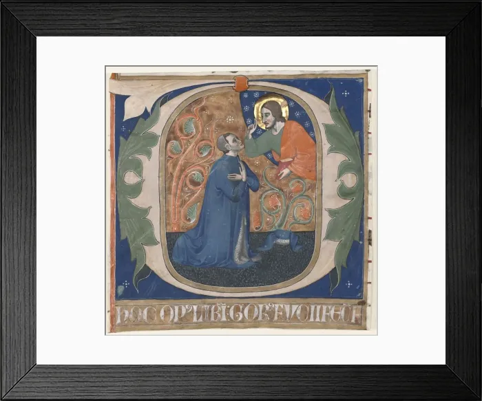 Framed Print : Historiated Initial (O) Excised from an Antiphonary: The Donor, Gorus Fucci, Kneels before Christ Framed Print : Historiated Initial (O) Excised from an Antiphonary: The Donor, Gorus Fucci, Kneels before Christ