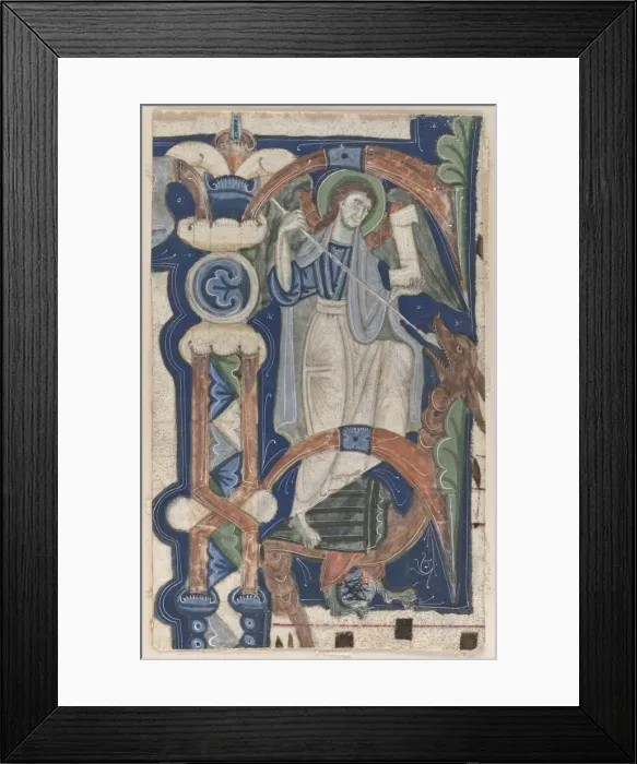 Framed Print : Historiated Initial (P) Excised from a Choral Book: St. Michael and the Dragon, early 1200s Framed Print : Historiated Initial (P) Excised from a Choral Book: St. Michael and the Dragon, early 1200s