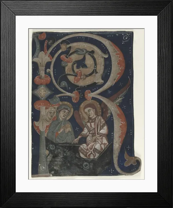 Framed Print : Historiated Initial (R) Excised from a Gradual: The Three Marys at the Tomb, c. 1200-1230 Framed Print : Historiated Initial (R) Excised from a Gradual: The Three Marys at the Tomb, c. 1200-1230