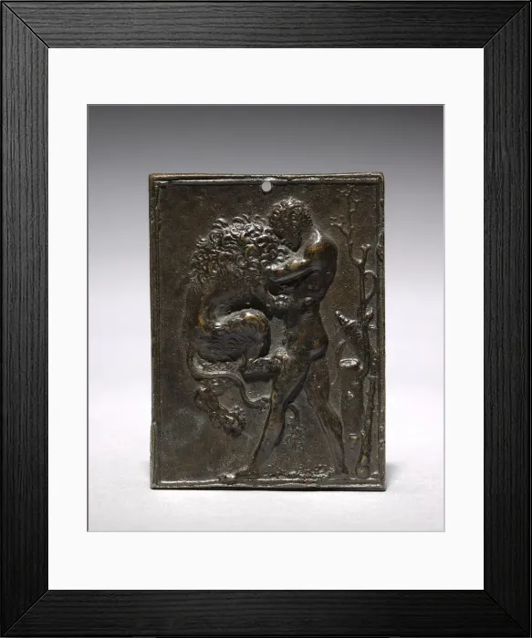 Framed Print : Hercules and the Nemean Lion, 16th century. Creator: Moderno (Italian, 1467-1528)