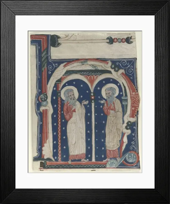 Framed Print : Historiated Initial (H) Excised from an Antiphonary: SS. Paul the Hermit and Anthony, c1200-1230 Framed Print : Historiated Initial (H) Excised from an Antiphonary: SS. Paul the Hermit and Anthony, c1200-1230