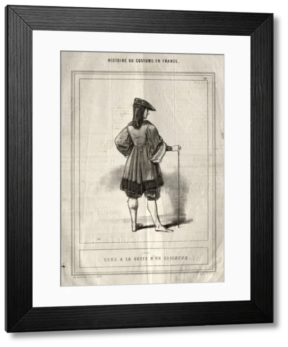 Framed Print : Histoire du Costume en France: Gens a la suite dun seigneur, 1843. Creator: Paul Gavarni