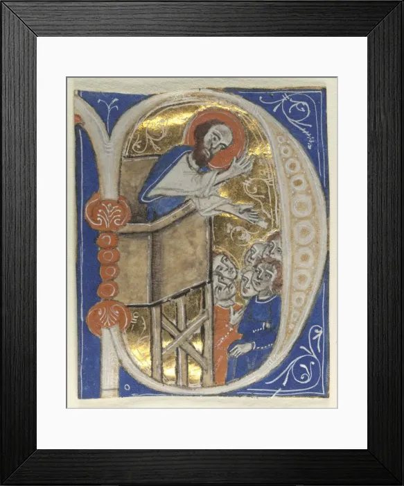 Framed Print : Historiated Initial Excised from a Bible: St. Paul Preaching, 1200s. Creator: Unknown Framed Print : Historiated Initial Excised from a Bible: St. Paul Preaching, 1200s. Creator: Unknown