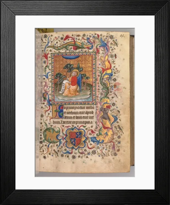 Framed Print : Hours of Charles the Noble, King of Navarre (1361-1425): fol. 1r, St. John the Evagelist, c Framed Print : Hours of Charles the Noble, King of Navarre (1361-1425): fol. 1r, St. John the Evagelist, c