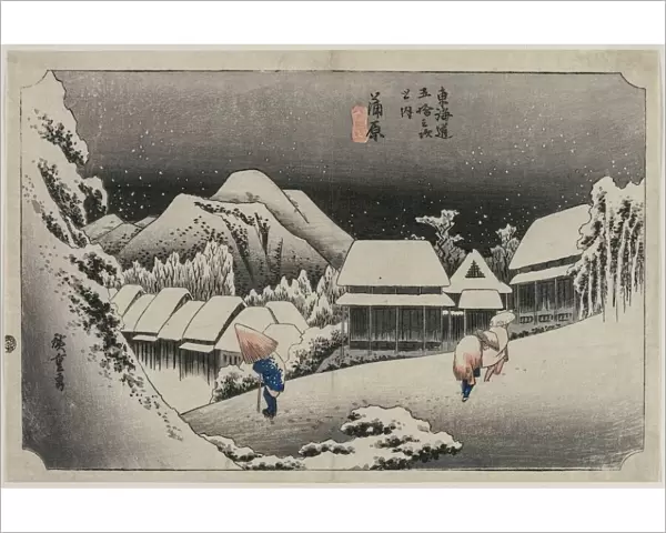 Evening Snow at Kambara (number sixteen of the series Fifty-three Stations of the Tokaido), 1833. Creator: Ando Hiroshige (Japanese, 1797-1858)