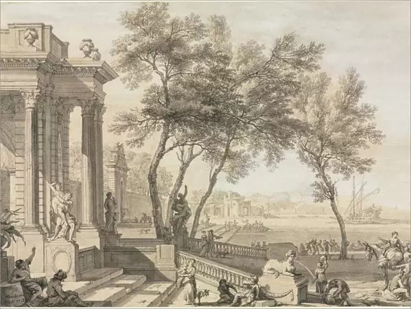 Fantastic Harbor Scene with Architecture and Figures, 1713. Creator: Isaac de Moucheron (Dutch