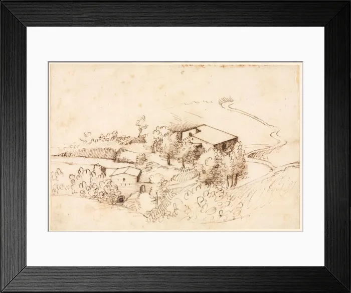 Framed Print : Farm with Trees in a Hilly Landscape (verso), 1567. Creator: Gherardo Cibo (Italian, 1512-1600) Framed Print : Farm with Trees in a Hilly Landscape (verso), 1567. Creator: Gherardo Cibo (Italian, 1512-1600)