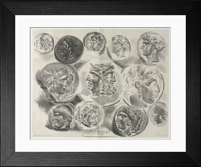 Framed Print : Feuille de douze medailles antiques, 1825. Creator: Eugene Delacroix (French, 1798-1863) Framed Print : Feuille de douze medailles antiques, 1825. Creator: Eugene Delacroix (French, 1798-1863)
