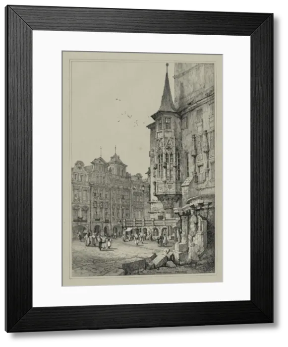 Framed Print : Facisimilies of Sketches made in Flanders and Germany: Hotel de Ville, Prague, 1833 Framed Print : Facisimilies of Sketches made in Flanders and Germany: Hotel de Ville, Prague, 1833