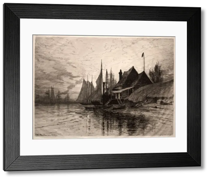 Framed Print : Evening, New York Harbor, 1884. Creator: Henry Farrer (American, 1843-1903) Framed Print : Evening, New York Harbor, 1884. Creator: Henry Farrer (American, 1843-1903)