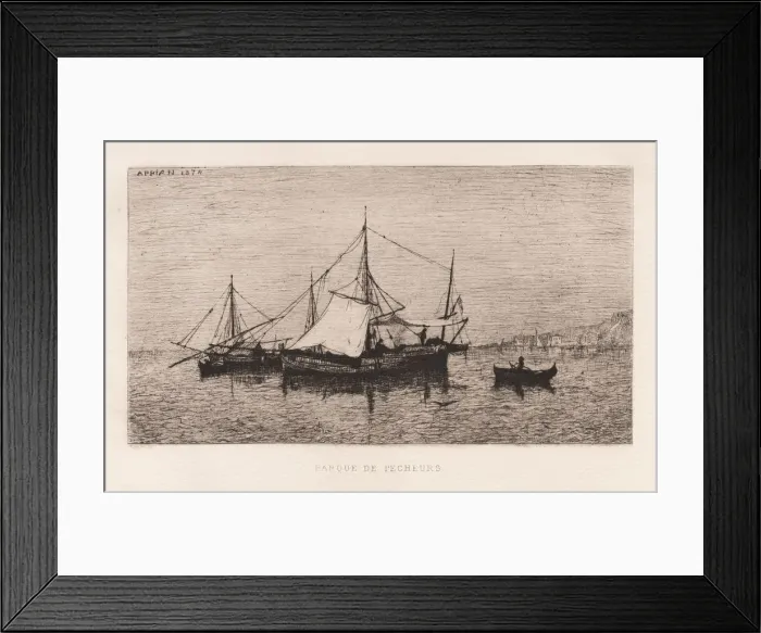 Framed Print : Fishing Boat / Coastal Shipping Boat (Italian Coast)... 1874. Creator: Adolphe Appian (French Framed Print : Fishing Boat / Coastal Shipping Boat (Italian Coast)... 1874. Creator: Adolphe Appian (French